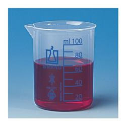 Beaker, low form, PP, 600ml : 50ml, grad. Blue, high clarity, supplementary to ISO 7056 / PK 6